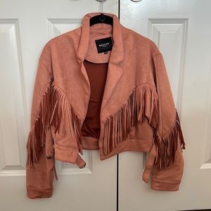 Pink suede fringe jacket